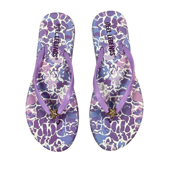 Reel Legends Flip Flop Size 10/11 Purple w Starfish Charm Flat Thong Sandals - Picture 2 of 4